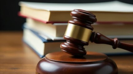A judge's gavel perched atop a stack of books, perfect for legal or academic settings