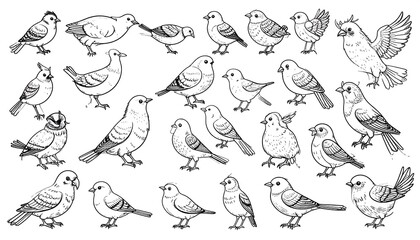 Various bird line drawings