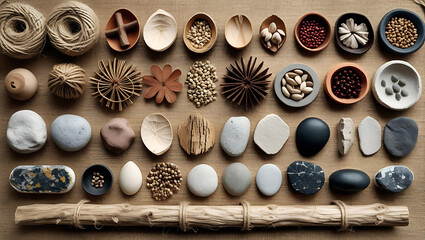 "Flatlay of Natural Raw Materials with Organic Textures"