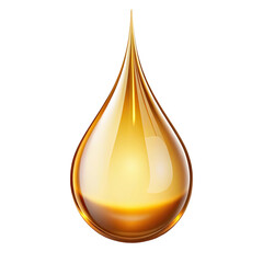 Golden viscous liquid droplet with reflective surface and internal glow isolated on transparent background