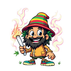 Vsai cartoon stoner holding a lit joint and smiling