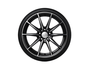 A detailed and modern multi-spoke alloy wheel with a tire, showcasing a sleek and clean automotive design.