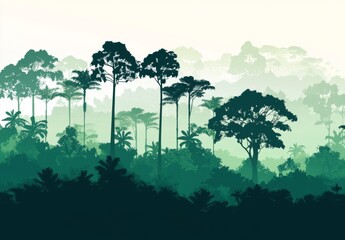 Modern illustration presents a green silhouette forest as an abstract background in flat design to convey the concept of nature and environment conservation