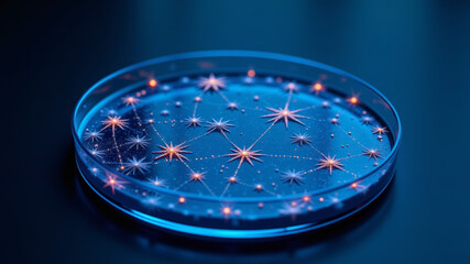 Starry galaxy concept recreated using glowing bacteria in petri night sky