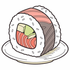 High-quality vector illustration of delicate sushi pieces, created for use in digital and print templates for restaurants and food blogs.  

