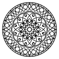 Black and White Circular Mandala Graphic with Geometric and Floral Pattern Design for Coloring Page or Tattoo Inspiration.                            