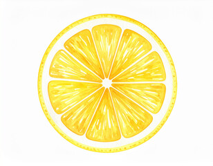 Watercolor painting of lemon slice on white. Citrus fruit. Fresh and tasty. Hand drawn art.