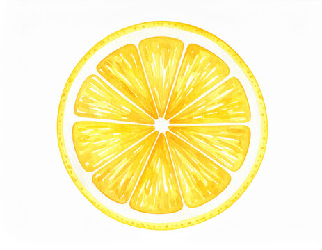 Watercolor painting of lemon slice on white. Citrus fruit. Fresh and tasty. Hand drawn art.
