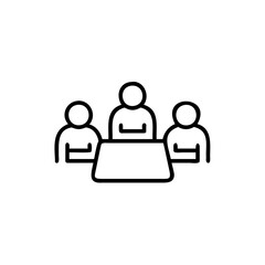 Three people sitting around a table discussing business opportunities and making decisions together