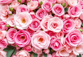 Fototapeta premium Pastel pink rose wall, top view Delicate blooming roses create a fresh, festive floral backdrop, backdrop, natural