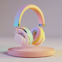 Pastel noise cancelling headphones in neurodivergent workspace 3D render

