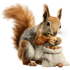 wildlife squirrel holding snack bag isolated top view
