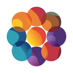 Abstract arrangement of overlapping colorful circles with gradients isolated on white background isolated on transparent background silhouette