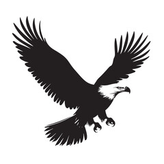 Obraz premium American bald eagle sits perched atop a rocky peak silhouetted against white background