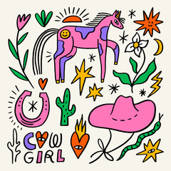 Cowgirl Unicorn Whimsical Western Illustration Vector Bundle Divine Energy Clipart