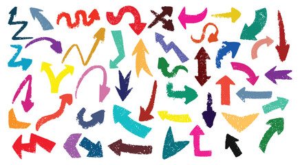 arrow 3d black different direction Sketch chalk pencil texture line kid fun arrow icon. Hand drawn grunge crayon brush sketch direction charcoal element set Vector illustration