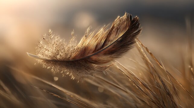 Feather floats in soft sunlight, delicate and airy. Perfect for web use, background, or design element.