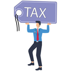 Flat illustration of businessman carry heavy weight label TAX symbolizing financial burden and debt stock illustration