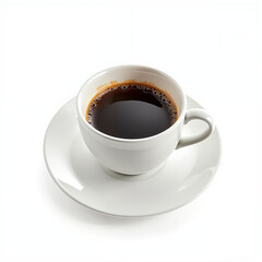 Obraz premium Black coffee in white cup on saucer isolated on white background 