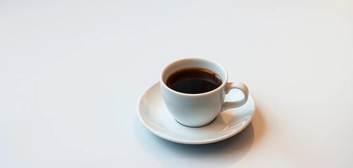 Fototapeta premium A steaming cup of coffee rests on a small, pristine white saucer, saucer, ceramic