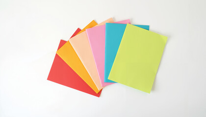 Colorful sheets of paper arranged on a white background  