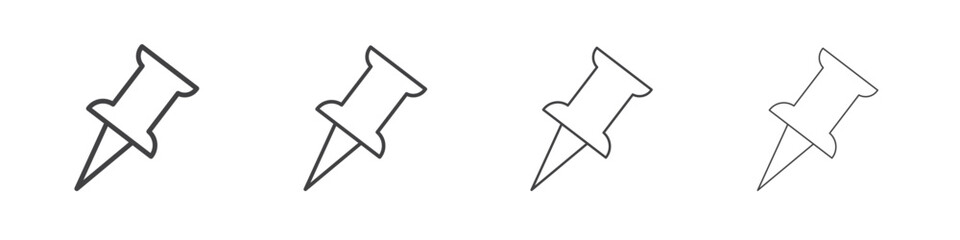 Thumbtack icon outline drawings. Editable strokes bundle