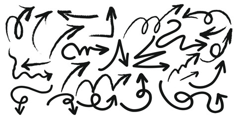 Grunge vector illustration with chalk like doodles including motion arrows zigzags and bursts