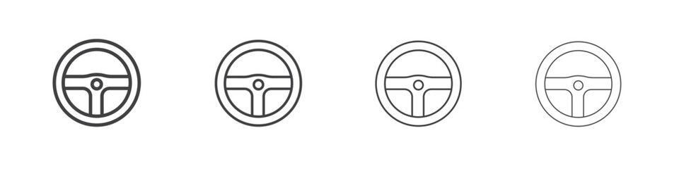 Steering wheel icon outline drawings. Editable strokes bundle