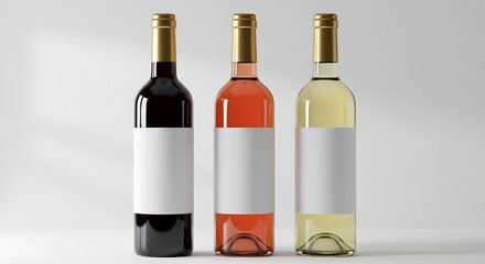 Three wine bottles with blank labels red wine rose wine