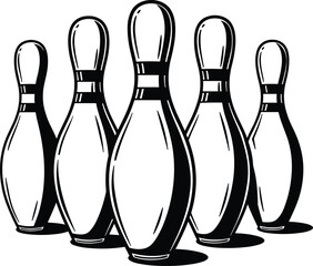 Classic bowling pins vector illustration, retro sports design, high-quality artwork, perfect for print, digital use, leisure, game, activity