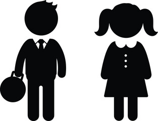 Businessman and schoolgirl silhouette, gender icons, professional attire, school uniform, vector illustration, black and white, educational symbol, simple design