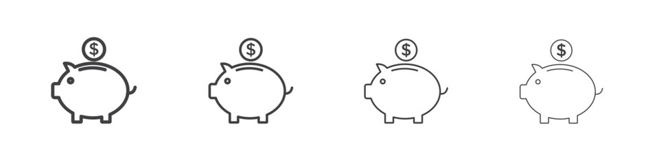 Piggy bank icon outline drawings. Editable strokes bundle