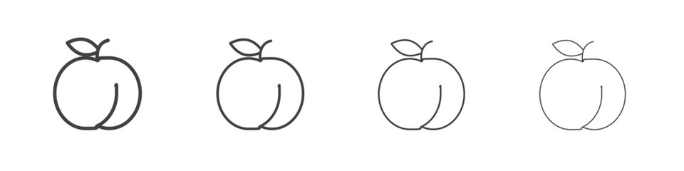 Peach icon outline drawings. Editable strokes bundle