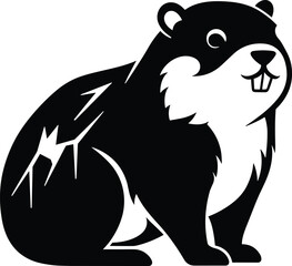 Cute cartoon beaver illustration, black and white vector art, animal logo design, wildlife print, rodent drawing