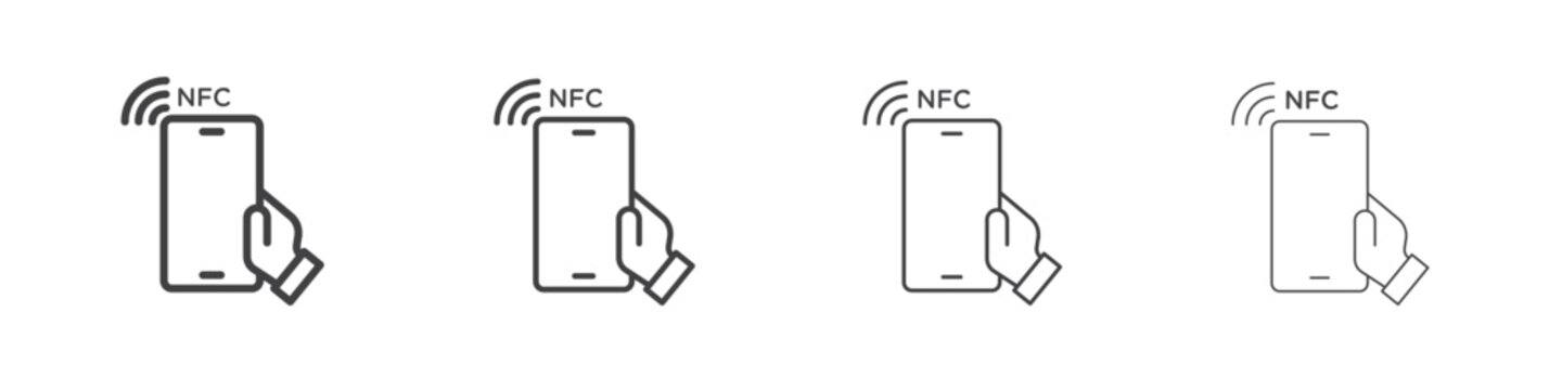 NFC communication icon outline drawings. Editable strokes bundle