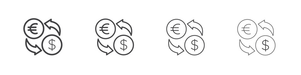Money exchange icon outline drawings. Editable strokes bundle