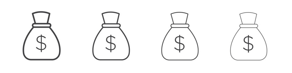 Money bag icon outline drawings. Editable strokes bundle