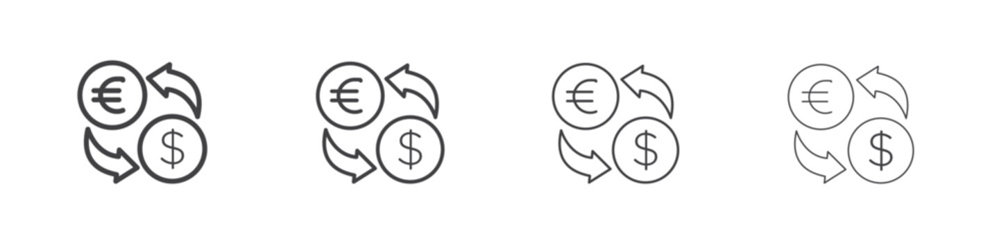 Money exchange icon outline drawings. Editable strokes bundle