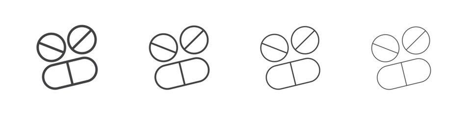 Medicine icon outline drawings. Editable strokes bundle
