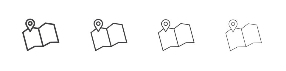 Map icon outline drawings. Editable strokes bundle