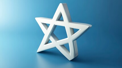 White 3D star symbol on blue background.