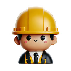 construction yellow helmet front view 3D Illustration Isolated on Transparent Background
