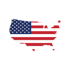 United states of america map shape filled with american flag pattern isolated on white background
