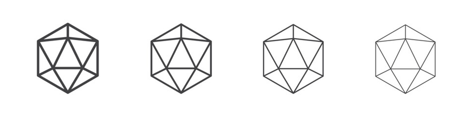 Dice d20 icon outline drawings. Editable strokes bundle