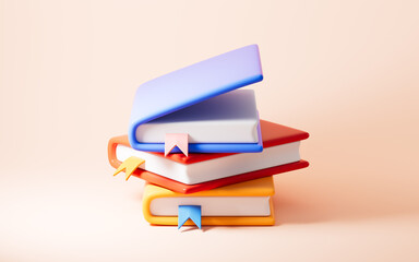 A heap of books in the pink background, reading and learning , 3d rendering.