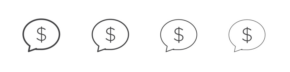 Comment dollar icon outline drawings. Editable strokes bundle
