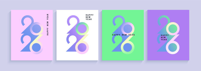 Greeting cards for celebrating 2026 New Year in acid colors. Elegant vertical posters,banners for happy event with big numbers of new year. Bright template for design,flyer,web, cover, calendar.Vector