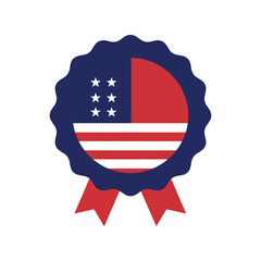 United states flag emblem with red ribbons isolated on white background