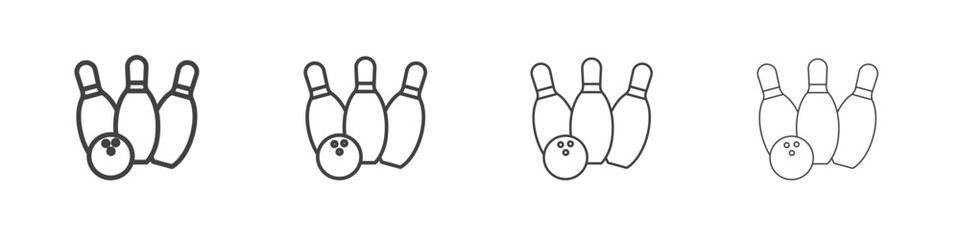 Bowling icon outline drawings. Editable strokes bundle