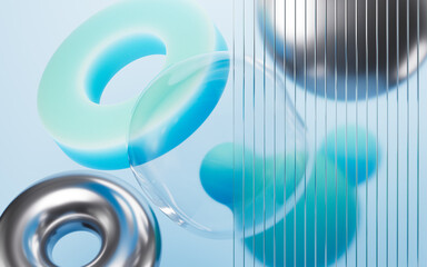 Cyan abstract bubbles and spheres background, mobile phone wallpaper, computer wallpaper, 3d rendering.